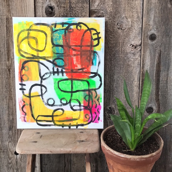 Bright and Colorful Abstract Original Painting, 16"x20" - Picture 3 of 9